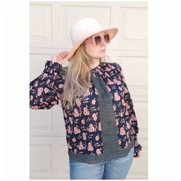 La Vie Rebecca Taylor 100% Cotton Adelle Floral Scarf Print Top - Picture 2 of 8